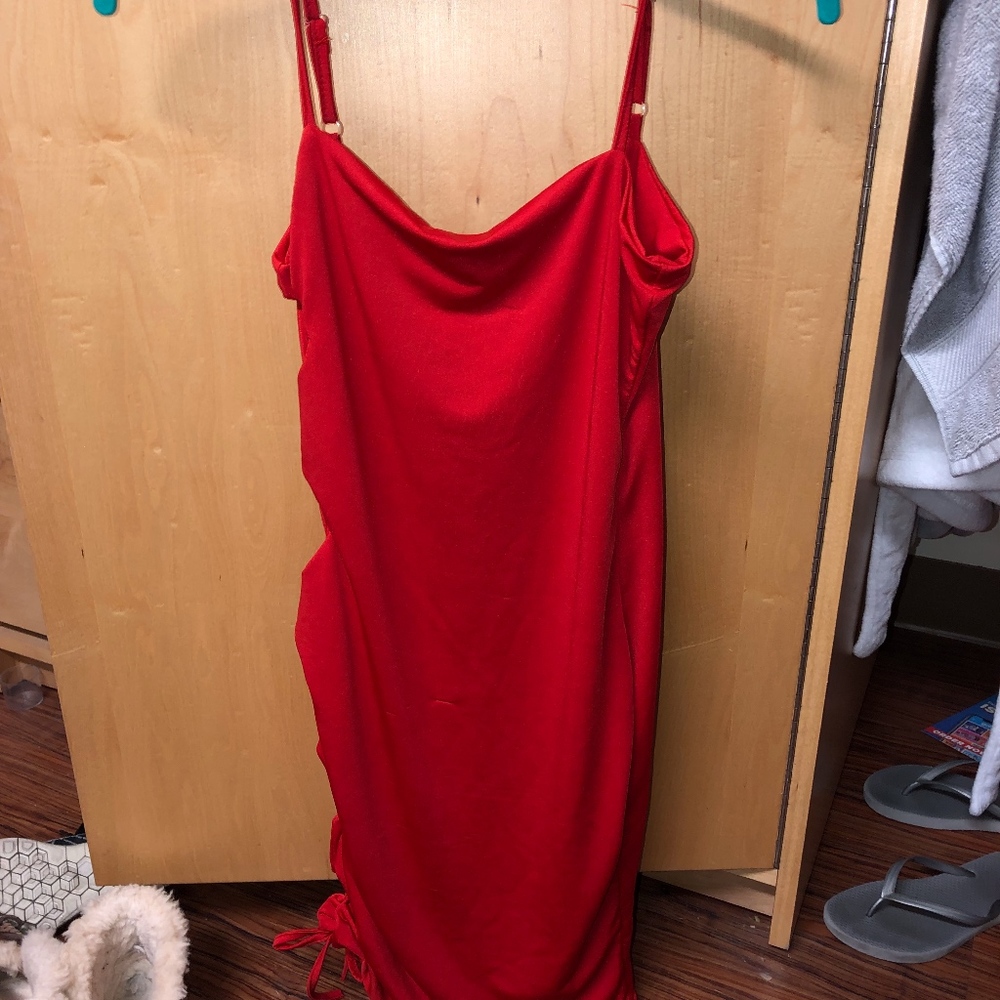 Red Lace Up Bodycon Dress